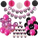herzlich willkommen duden FULL DECORATIONS SET: 1 Geburtstagsbanner, 2 Minnie Mylar Ballons 24 ”, 5 Wabenbälle 6” (2 rote und 2 schwarze und 1 weiße), 12 Minnie Cupcake Toppers + Packungen, 20 Perlenballons 12 ”(10 rosige & 10 schwarz).