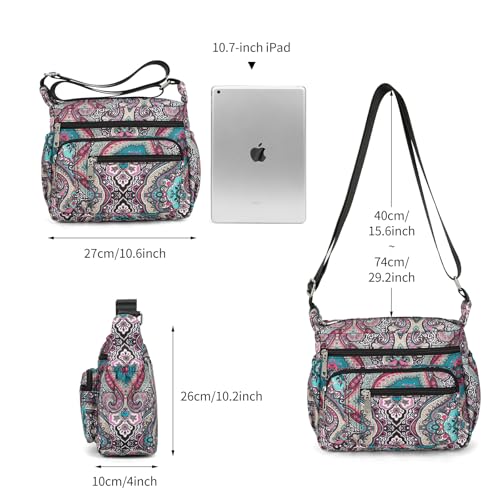 F.FETIVIN Women Floral Shoulder Handbag Roomy Multiple Pockets Bag Ladies Crossbody Lightweight Nylon Travel Purses2