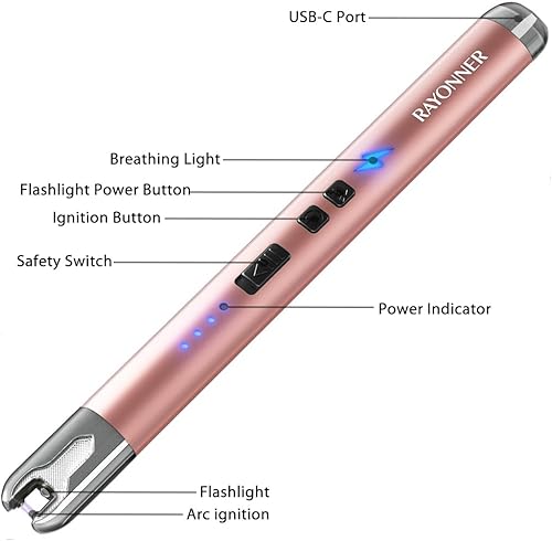 Miniatura 3 de RAYONNER Encendedor eléctrico de velas recargable USB ARC encendedor (1 paquete - Rosegold)