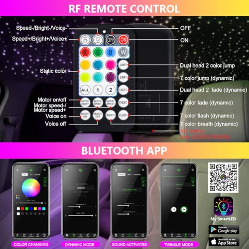 Image of Starlight Headliner Kit,Twinkle + Music Sync Dual Color Fiber Optic Star Ceiling Lights with APP Remote Control, RGBW Star Lights for Car /Home Ceiling Decor, 1300pcs 9.8ft