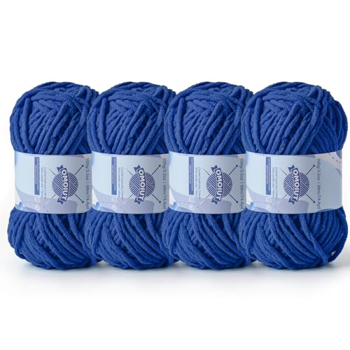 Image of 4 Pack Chunky Chenille Yarn for Crocheting, Baby Yarn for Crocheting Soft Blankets, Bulky Yarns for Crochet Amigurumi, 400g (297yds) Fluffy Velvet Yarns for Hand Knitting (4 Sapphire Blue)