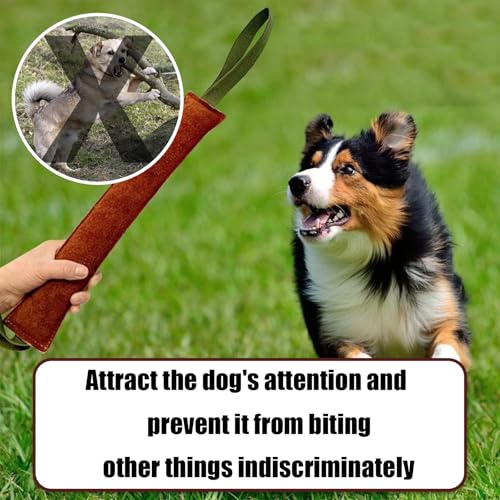 DIFLAX Beisswurst für Hunde, Leder Hund Zerrspielzeug, 30 cm Lange, Sehr Robustes Training Zubehör, Hundespielzeug mit Nylon Handschlaufe zum Training, Tauziehen und Zerrspiele