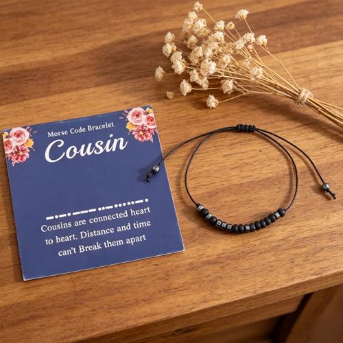Image of BEKECH Cousin Morse Code Bracelet Crew Best Friend Long Distance Friendship Jewelry for Family