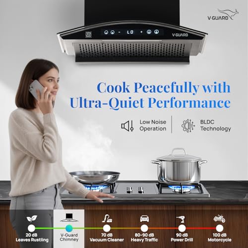 Image of V-Guard BLDC Chimney for Kitchen 60 cm | 1500 m /h Suction | Low Noise Operation | Free Installation Kit | Heat Auto Clean | Gesture Control with Touch Panel | V-Guard BX 60