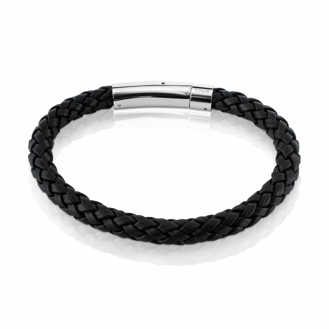 TOUS Pulsera de Cuero Negro para Hombre, Motivo Trenzado con cierre en Acero Inoxidable, Largo 20 cm, Clásico y Atemporal, Colección Tous Man