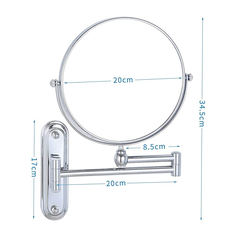 Dowry Espejo Maquillaje Pared Baño Espejo Aumento x10 Plata Espejos para Afeitado Extensible Espejo de Doble Cara,Diámetro 8 Pulgadas
