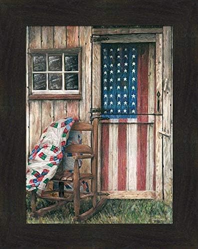 Home Cabin Décor 'American Rocker' por Ed Wargo 16 x 20 pulgadas, bandera roja, blanca, azul, Estados Unidos, patriótica, estrellas, rayas, silla,