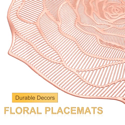 Sets de table ronds chic en polyvinyle pressé aspect or rose fleuri 38 cm - 5