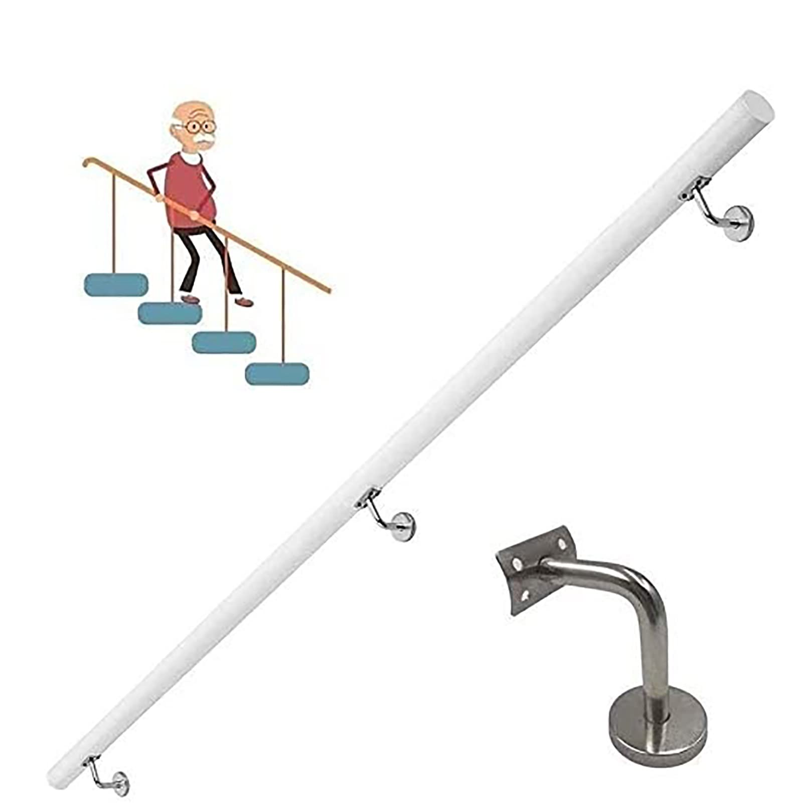 Staircase handrail 1ft-20ft Stair Handrail with Bracket, Natural Wooden Barrier-Free Stair Railing, Elderly/Child Safety Wooden Railing Grab Rail, Wall-Mounted Home Garden Corridor Loft Decorative Rai