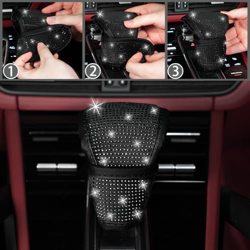 image for NBTEPEM 8 pcs Bling Car Accessories Set for Women, Steering Wheel Cove