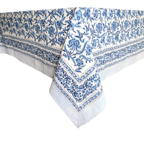 Atosii Midnight Bloom 100% Cotton Fall Tablecloth, Handblock Print Blue Rectangle Table Cloth For Kitchen Dining Table Linen I Parties Wedding Outdoor Decor 60 X 90 Inches #TOP1