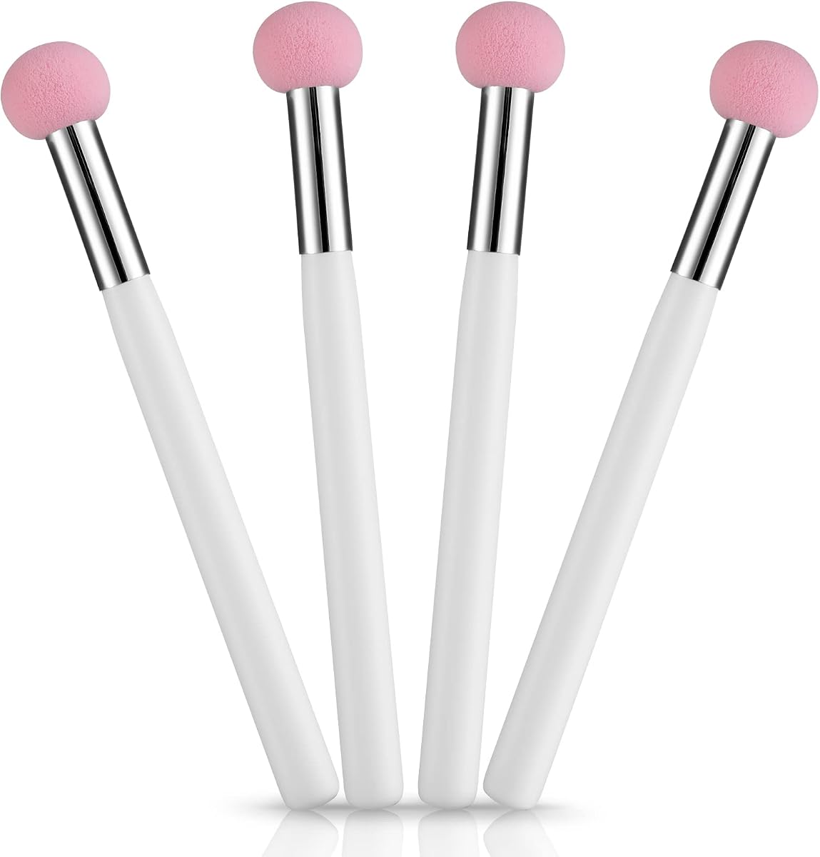 4-Piece Foundation Brush Set Makeup Brushes, Angled Blending Brushes | Pink & White Handle, for Powder, Blush, Contour & Concealer, Includes Sponge, for Professional Beauty Techniques