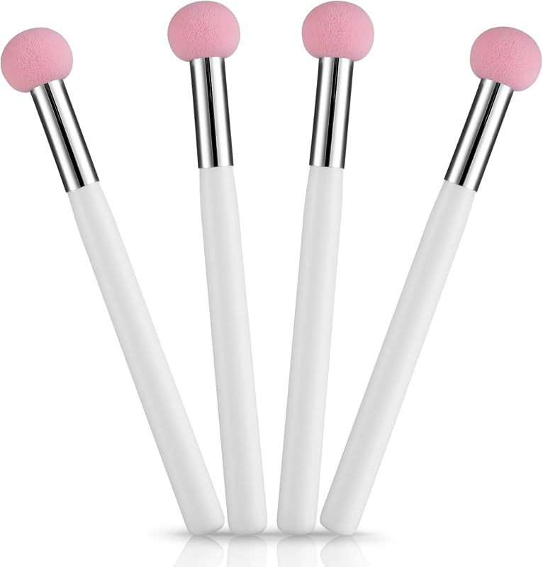 4-Piece Foundation Brush Set Makeup Brushes, Angled Blending Brushes | Pink & White Handle, for Powder, Blush, Contour & Concealer, Includes Sponge, for Professional Beauty Techniques