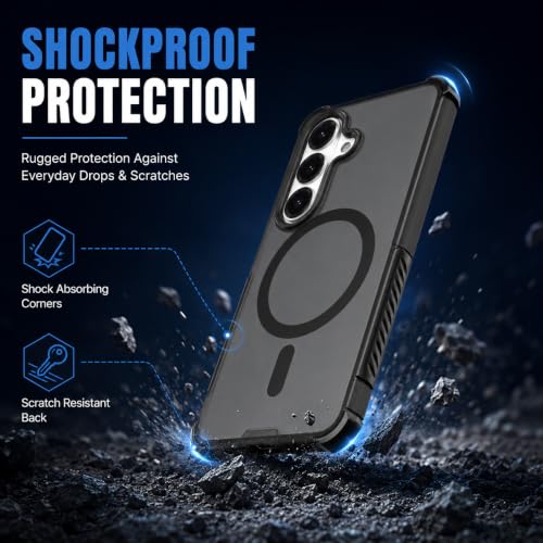 Image of MagPro Armor Case for Samsung Galaxy S26 | Strong MagSafe Compatible Cover, Rugged Hybrid Protection, Hard PC Back, Soft TPU Bumper, Shockproof, Scratch Resistant | Black