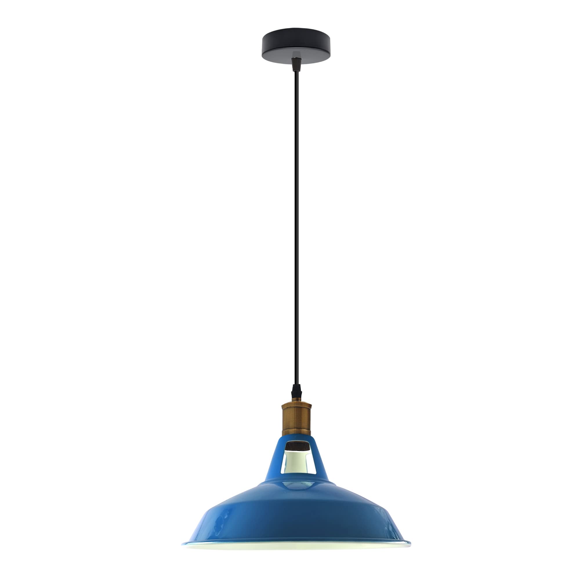DC VOLTAGE White Vintage Industrial E27 Ceiling Pendant Light Metal Barn Slotted Shape Shade Hanging Indoor Retro Lights for Bedroom, Dining Room, Foyer, Home and Office (Blue) — image 1