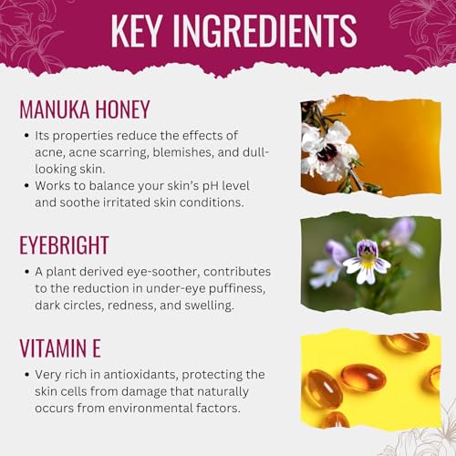 Manuka Lane Natural Eye Cream Moisturizer with Manuka Honey, Eyebright, Vitamin E, and Lanolin – Nature’s Most Powerful Defense Against Dark Circles Under-Eye Bags, Dark Circles and Puffiness