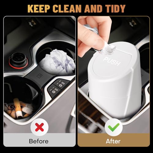 Image of Car Trash Can Bin with Lid - 2 Packs Car Garbage Can Cup Holder - White Mini Leakproof Vehicle Trash Garbage Can Bin with 40pcs Trash Bags-Car Organizers and Storage for Front Back Seat Accessories