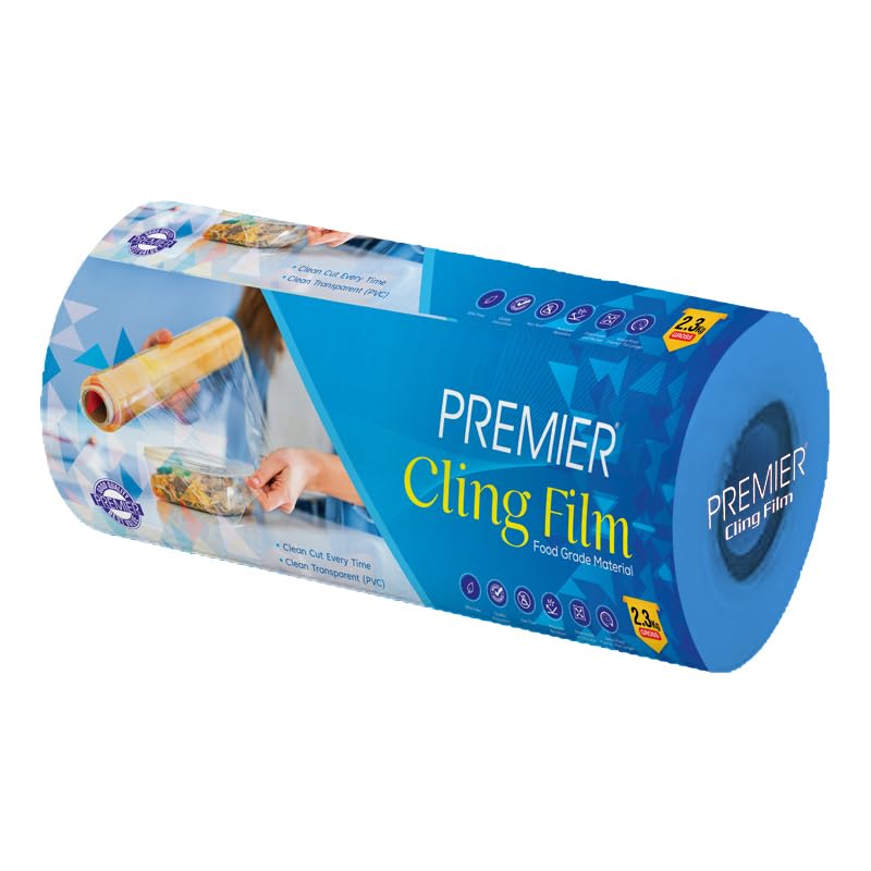Image of Premier Cling Film - 2.3 Kg, (450 Meter 30 Cm) Food Grade PVC, Multipurpose Food Wrapping Paper, Transparent and Glossy Finish, Non-Toxic (Pack of 1)