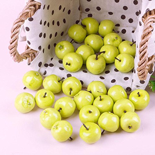 Keyzone 30Pcs Fake Green Mini Apples Plastic Artificial Fruit House Party Kitchen Decor