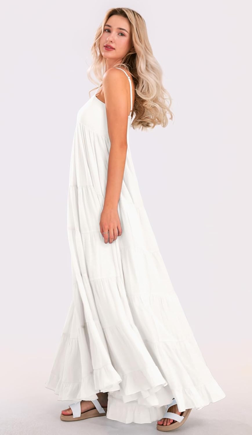 CHARTOU Women Boho Long Flowy Dress Casual Tiered Maxi Dress Spaghetti Strap Sleeveless Dress Beach Swing Sundress - Image 3