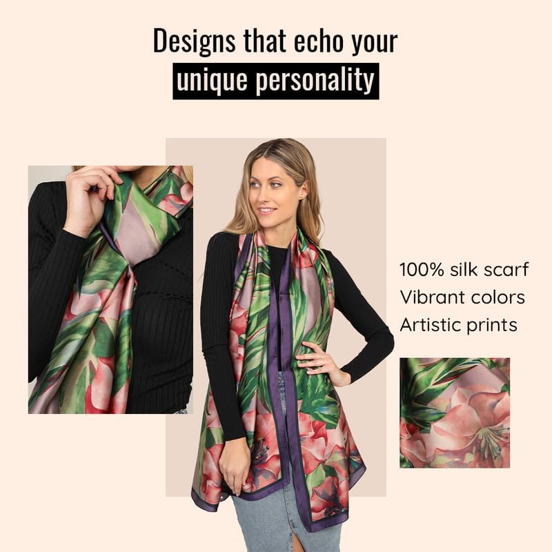 Trillion London® Spring Collection Silk Scarf - Silk Neck Scarf For Women - Ladies Lightweight Scarves Shawl Wraps 70" x 35" - Image 2
