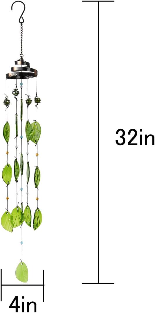 Vindar Wind Chimes, Glass Leaves Wind Chimes Outdoor Decor Handmade 32" Garden Chimes for Home, Patio, Backyard Decor Indoor and Outdoor Decor - Image 2