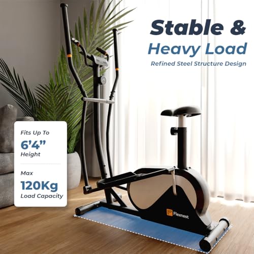 Image of Flexnest Flextrainer EZ Smart Bluetooth Enabled Elliptical Cross Trainer with in-Built Display, 6Kg Steel Flywheel, Max Weight: 120kg for Home Gym Workout - Silver