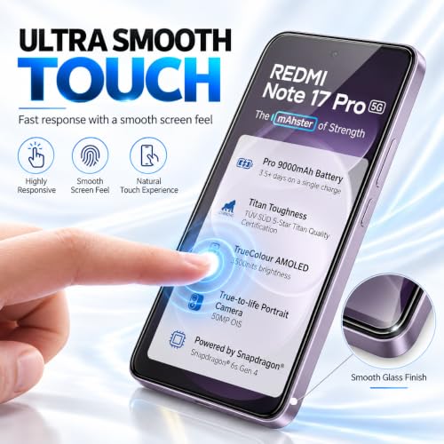 Image of FIRST MART Tempered Glass for Redmi Note 17 Pro, 9H 0.3 mm Full-Glue Screen Protector with Cable Protector, 3D Edge-to-Edge, HD Clear, Case-Friendly, Black, Pack of 1