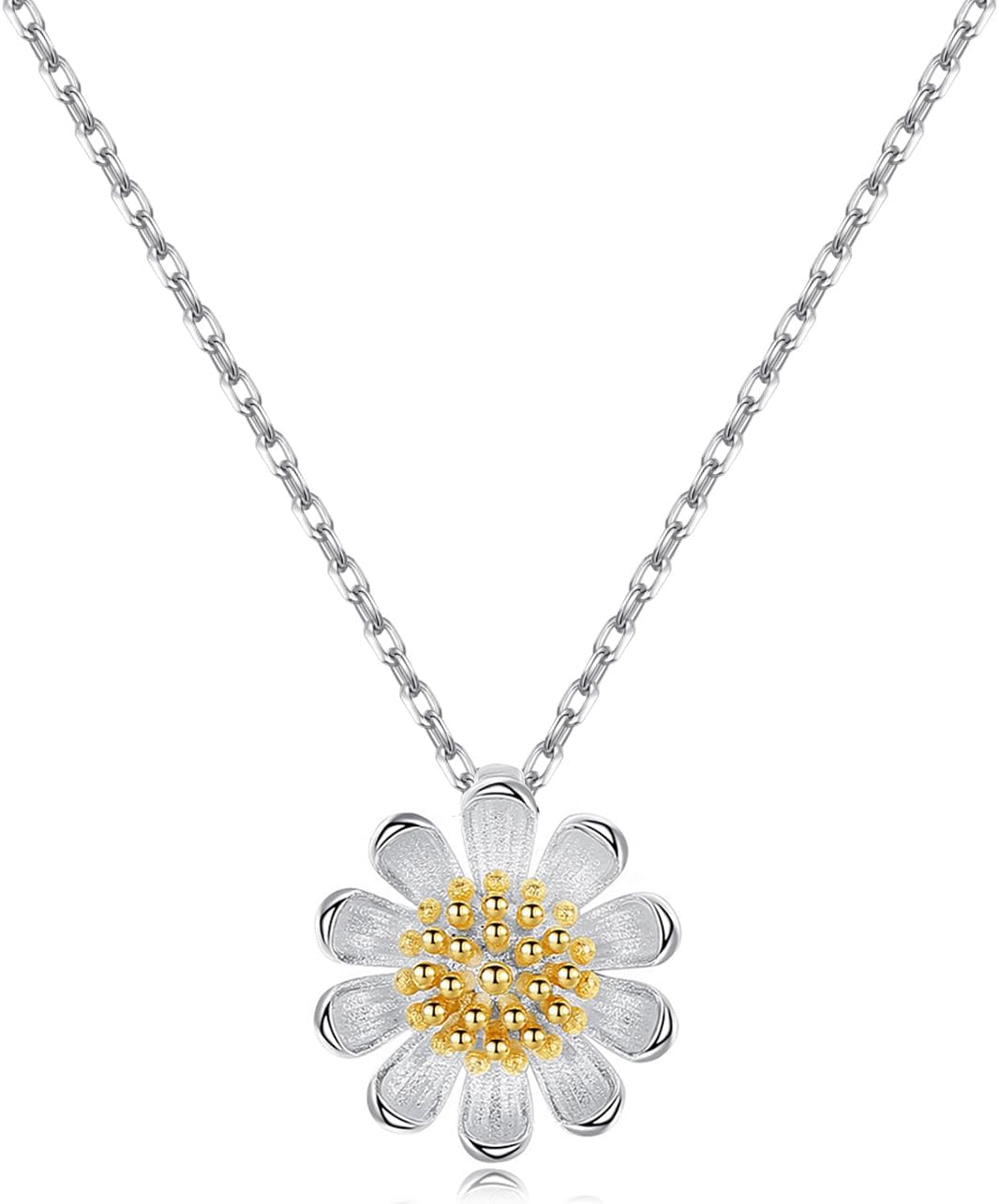 Reffeer Solid 925 Sterling Silver Flower Daisy Necklace Chain for Women Teen Girls Flower Pendant Necklace Choker