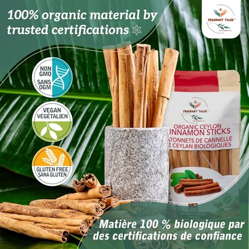 Premium Organic Ceylon Cinnamon Sticks – 2 oz (56g) | 5-Inch True Ceylon Cinnamon | USDA Certified, Non-GMO, Gluten-Free | Pure Sri Lankan Cinnamon for Cooking, Baking & Daily Rituals