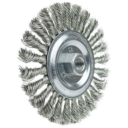 Image of Weiler 08796 Roughneck Jr. 6 inch Filler Pass Weld Cleaning Brush, .023 inch Stainless Steel Wire Fill, 5 /8 inch-11 UNC Nut, Made in The USA (Pack of 5)