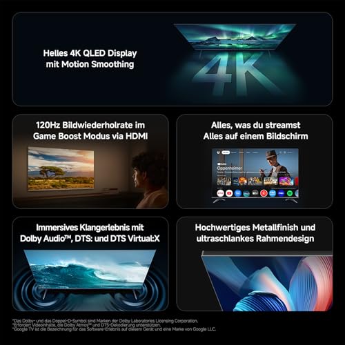 XIAOMI A Pro, 55" (140 cm), 4K UHD QLED, Smart TV, Google TV, Triple Tuner DVB-C/S/S2/T/T2, HDR10+, Game Boost 120Hz, MEMC, Sprachsteuerung mit, 2+8GB, Kompatibel mit Apple Airplay & Google Cast – Bild 3