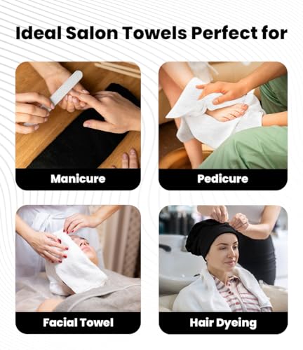 Image of Avalon Towels Salon Towel - Black and White Hand Towels Bulk Pack of 24 - 100% Cotton Absorbent Spa, Facial & Gym Towel for Working Out - 16x27 Inches (Not Bleach Proof)