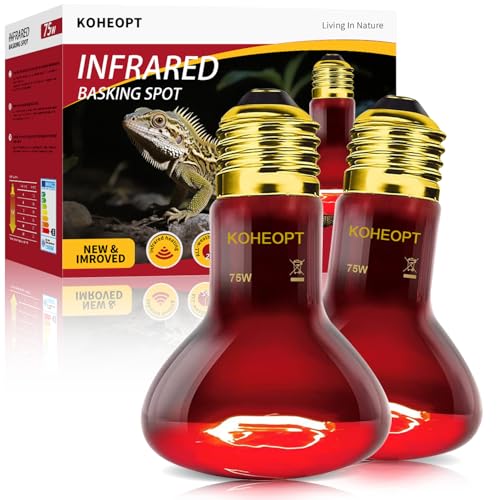 KOHEOPT 2-Pack 75W Reptile Heat Lamp Bulb Infrared Heat Emitter Red Heat Lamp for Reptile Amphibian Infrared Basking Spot Light Bulb Red Heat Lamp for ChickensLizardsSnakes