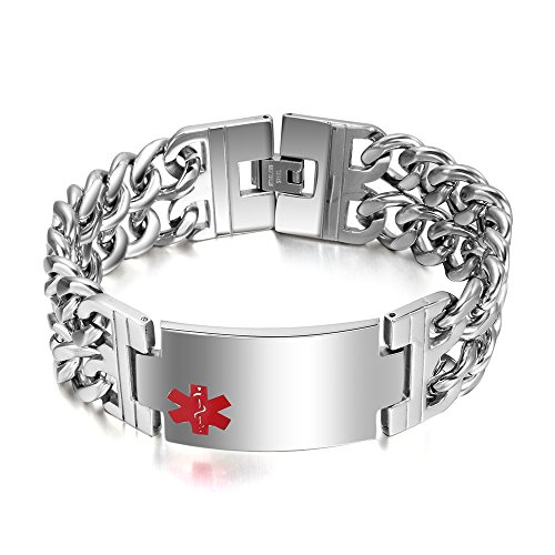 VNOX Free Engraving-Men's Medical Alert ID Wide Large Bracelet Stainless Steel Wrist Link
