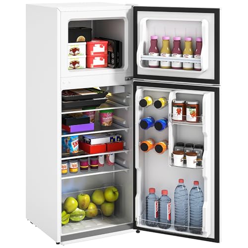 HOMCOM 4 Cu.Ft Mini Fridge with Freezer, Double Door Compact Refr...