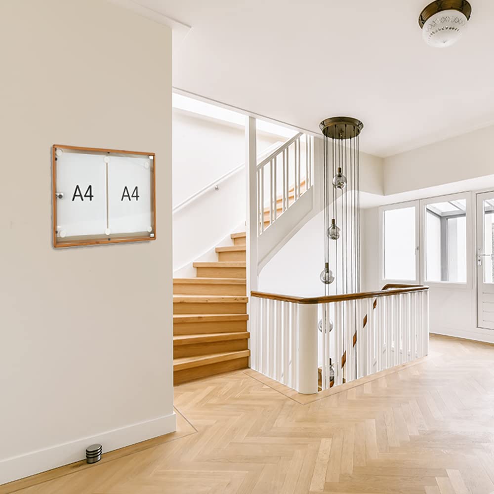 BTV | Tablon Anuncios con Llave Horizontal con Perfil de Aluminio y Puerta de Metacrilato | Cerradura de Seguridad | Medidas 35 x 46 x 3,65 cm | Madera Clara
