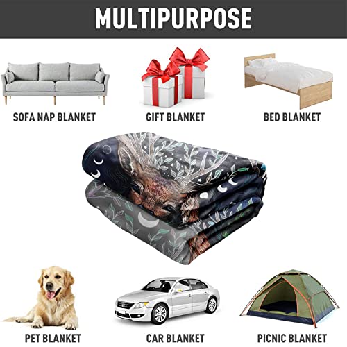 Ohtmtho 60"X80" Blanket Super Soft Warm Lightweight Fleece Throw For Couch Sofa Bed - Deer & Moon & Stars #TOP4