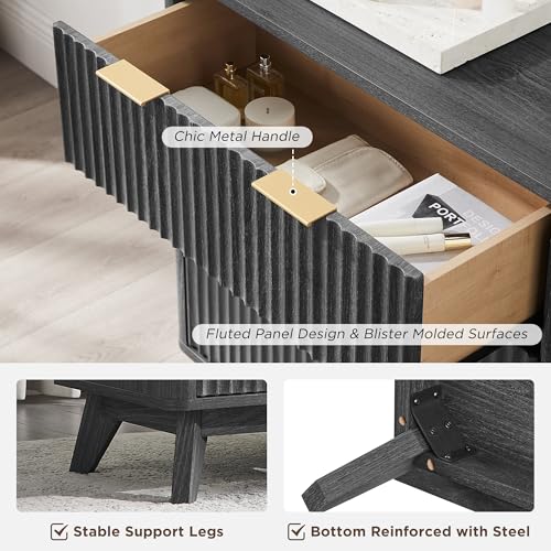 Image of T4TREAM Fluted 6 Drawers Dresser, 54 inch Wide Modern Chest of Drawers, Curved Profile Design, Dresser TV Stand, Wood Drawer Organizer for Bedroom, Living Room, Hallway, Dark Alder