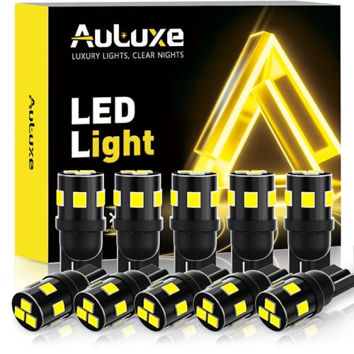 AULUXE 194 LED Bulb â€“ 300% Brighter, 6500K White, Super Bright for License Plate, Dome, Map, Trunk, Door, Courtesy Lights â€“ Fits T10, 168, 2825, W5W â€“ 10 Pack