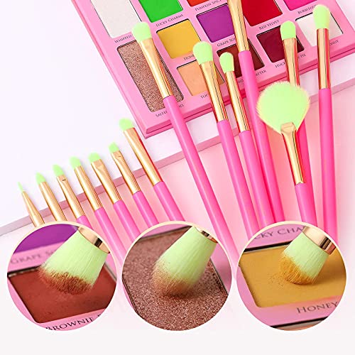 Makeup Brushes Set Docolor 18 Pcs Neon Pink Makeup Brushes Professional Synthetic Foundation Powder Blending Face Blush Highlighter Concealers Eyeshadow Brushes, Cruelty-Free And Soft, Easy To Clean #TOP3