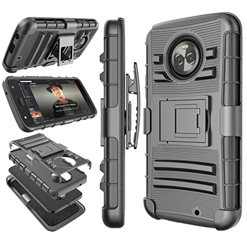 Moto X4 Case, 2017 Motorola Moto X 4th Generation Holster Clip, Tekcoo [Hoplite] Shock Absorbing [Black] Swivel Locking Belt Defender Heavy Full Body Kickstand Carrying Tank Armor Cases Cover