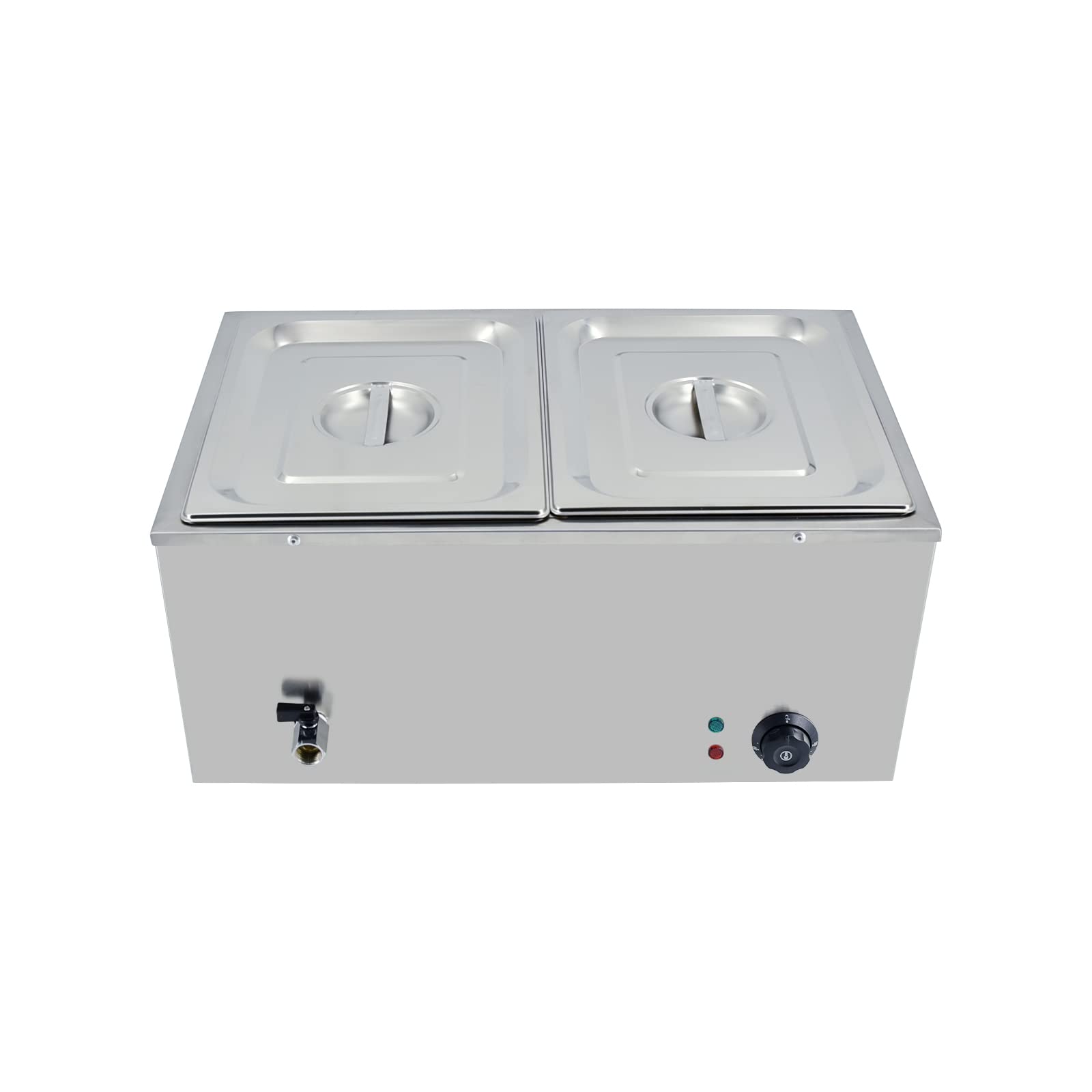 TAIMIKO Bain Marie électrique en Acier Inoxydable 220-240V 1500W Commercial Chauffe Plat 2 Bacs Casseroles avec Robinet de vidange Contrôle de la température
