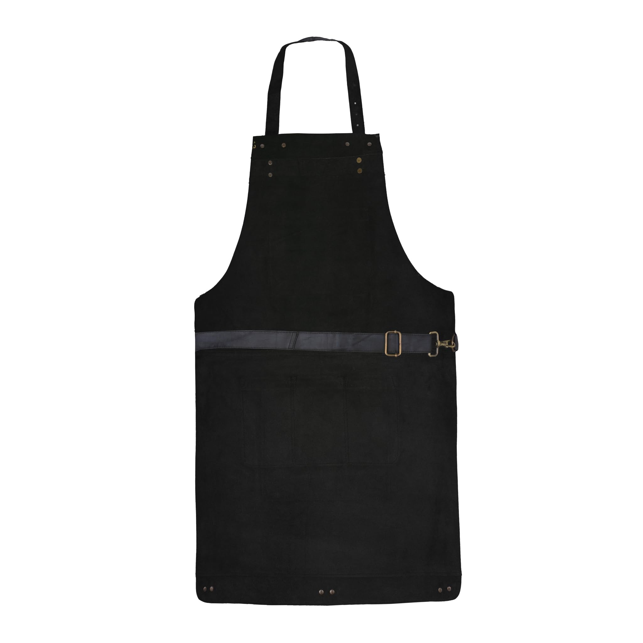 Delantal de cuero de grano completo de cera negra para carnicero, delantal de chef, delantal de barbacoa, delantal de peluquería, delantal de carpintería, regalo, Negro, Taille unique