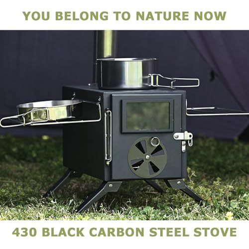 Campingkocher, 430 Schwarzer Carbon- heißzeltofen, Multifunktionaler Holzofen, Tragbarer Holzofen Aus Kohlenstoffstahl für Den Außenbereich mit 7 Schornsteinen, Lüftungsöffnungen Und Schornsteinen-2