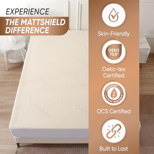 Luxury Waterproof Organic Mattress Protector King Size - Organic Cotton Breathable Mattress Pad Cover - Premium 380GSM 3D Air Fabric - Deep Pocket - Jersey Cotton Skirt - Fitted Design