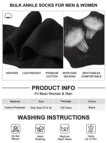 Tarpop 100 Pairs Bulk Mens Socks Moisture Wicking Casual Sports Ankle Socks for Homeless Unisex Adult Men Women3