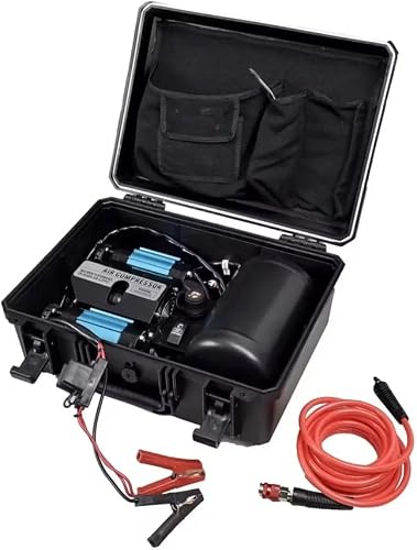 Twin Barrel High Volume Portable Air Compressor in Rugged Carry Case 12V