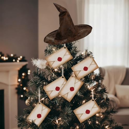 Image of Soulchen 12 Pcs Magical Wizard Party Decor Witch Letter Acceptance Envelope Hanging Ornament Gifts Vintage Wood Hanging Sign for Room Office Home Birthday Party Supplies