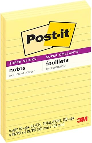 Notas con pegamento Post-it Recycled, de 4 x 6 pulg., Colección Bali, 4 pads/paquetes, 45 hojas (4621-SSNRP), Amarillo canario